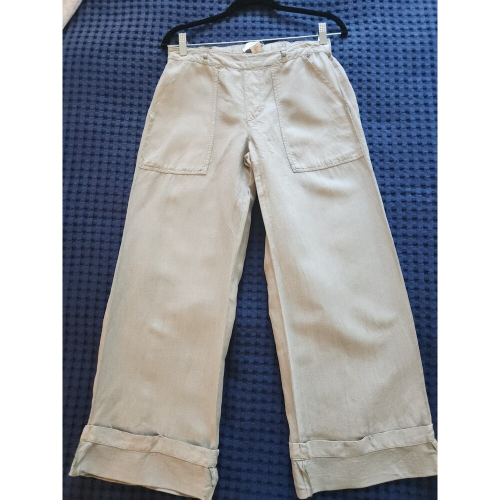 Calypso St Barth Linen Lyocell Cuffed Wide Leg Pants Small Sage Green